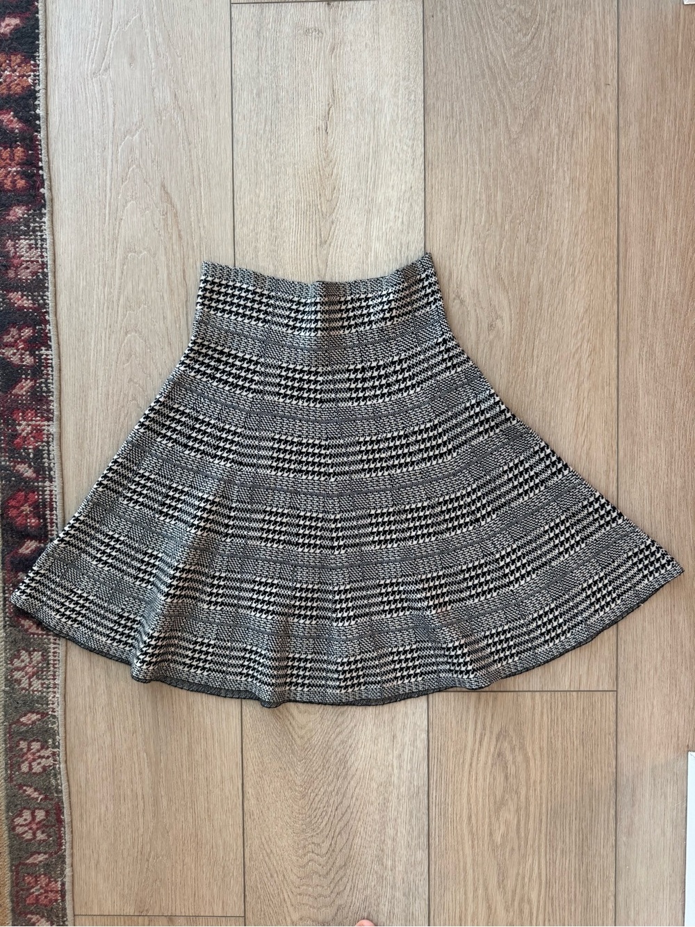 High-Waist Black & White Plaid Houndstooth Mini Skirt